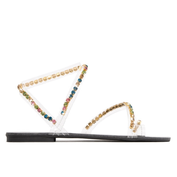 𝙍𝙀𝙎𝙏𝙊𝘾𝙆𝙀𝘿🖤Gems Jeweled Clear Strap Sandals - Picture 5 of 7